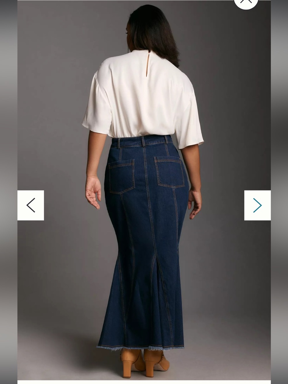 PILCRO Anthropologie Fluted Denim Maxi Skirt Dark Wash Raw Hem Size 12 - Picture 6 of 16
